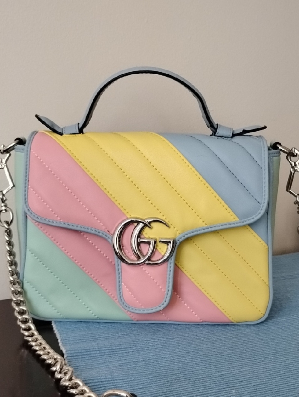 Pastel Quilted Top Handle Crossbody - Blue, Pink, Yellow, Mint